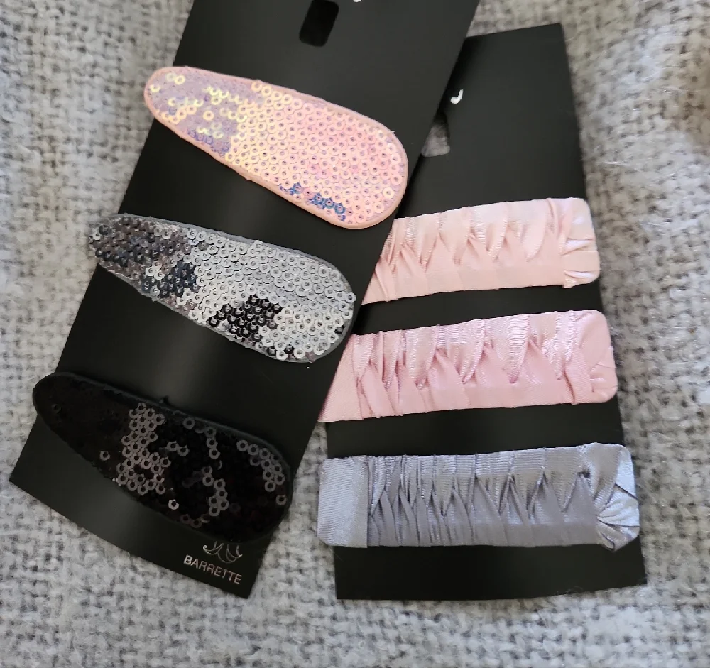 INC Sequin and Fabric Hair Clip Set - Pink, Black, Silver